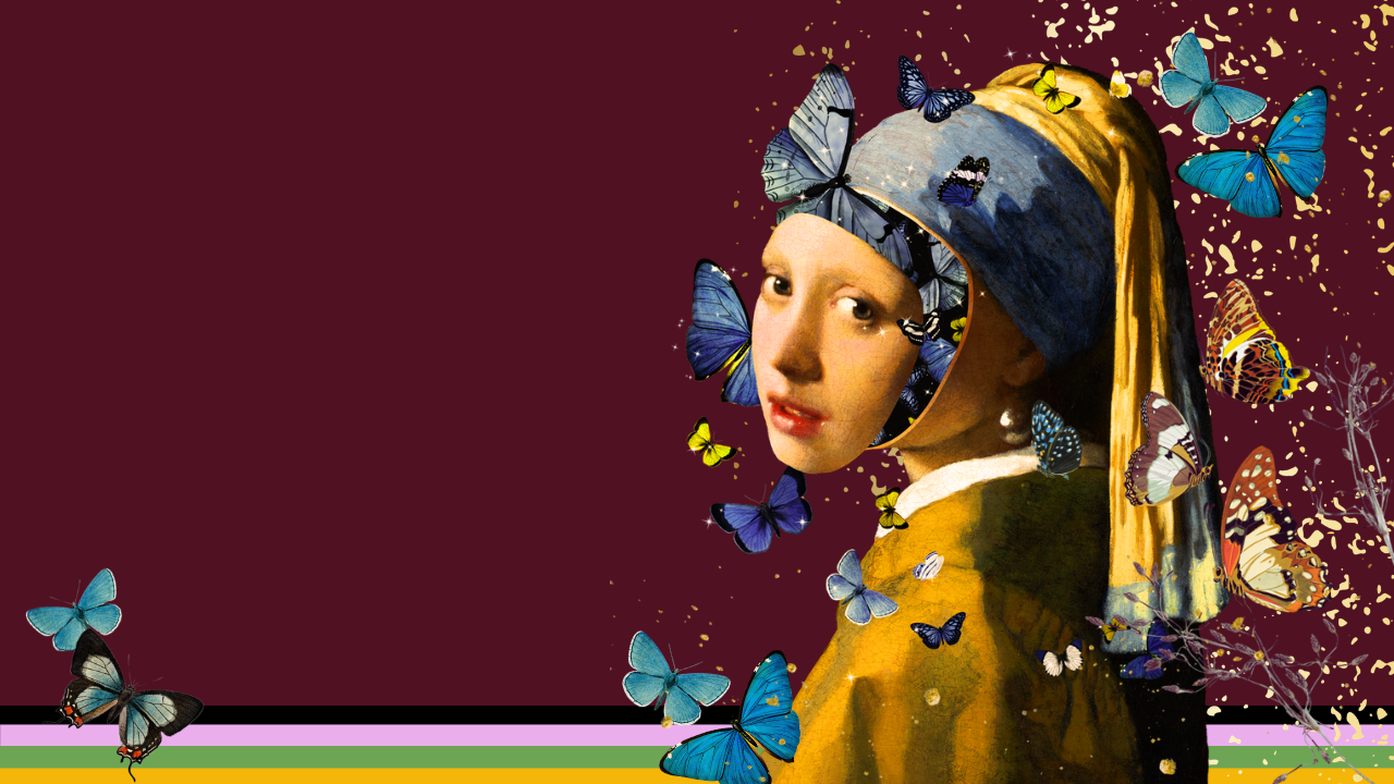 Alluring Romantic ArtDNA persona represented through classical portrait collage with butterflies symbolizing stillness intimacy magnetism and restraint
